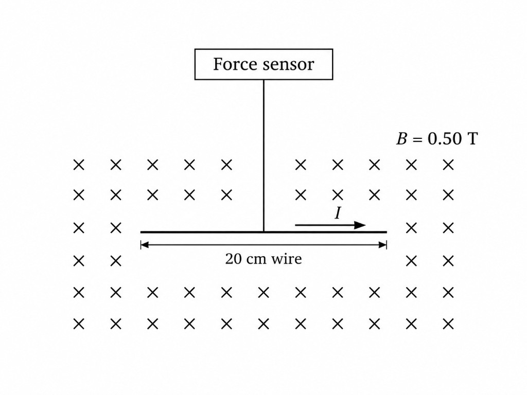 Force sensor holding a 20 cm wire in a magnetic field into the page